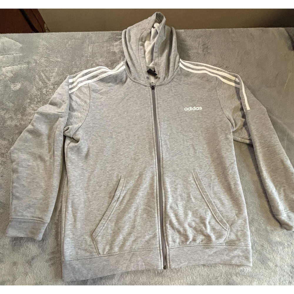 adidas men Essentials French Terry 3-Stripes Full-Zip Hoodie Grey Size XL